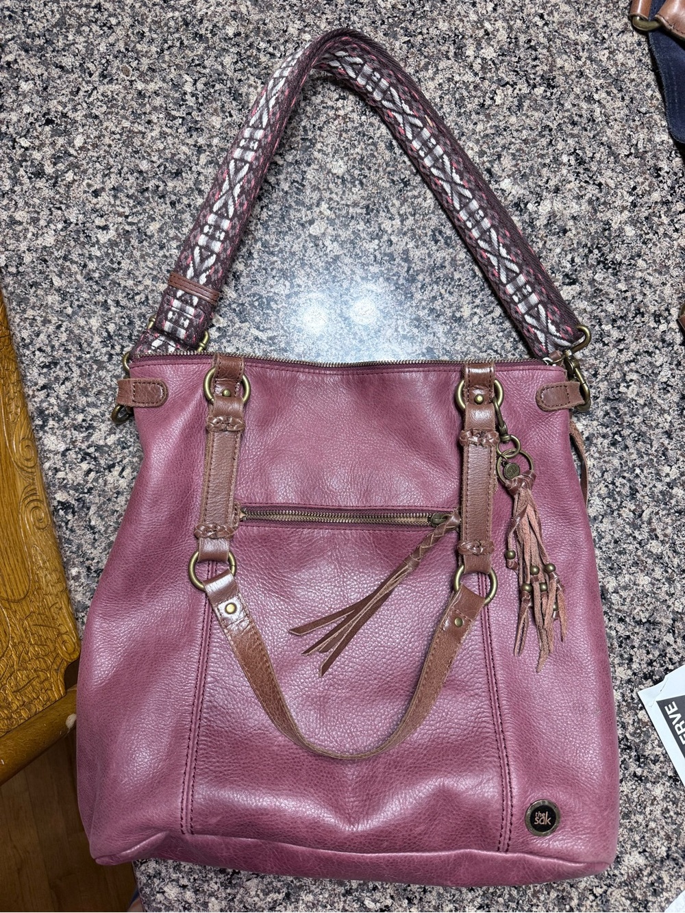 Vintage The Sak burgundy  Leather Shoulder Bag with Braided Strap